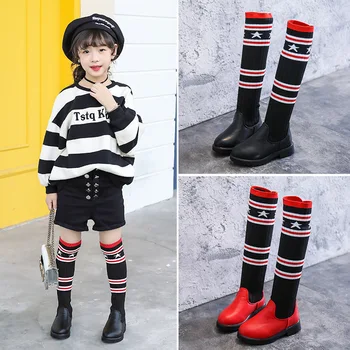 

boots baby boy shoes Children's knitting boots girls' autumn and winter cotton boots new high boots Princess Knee Boots