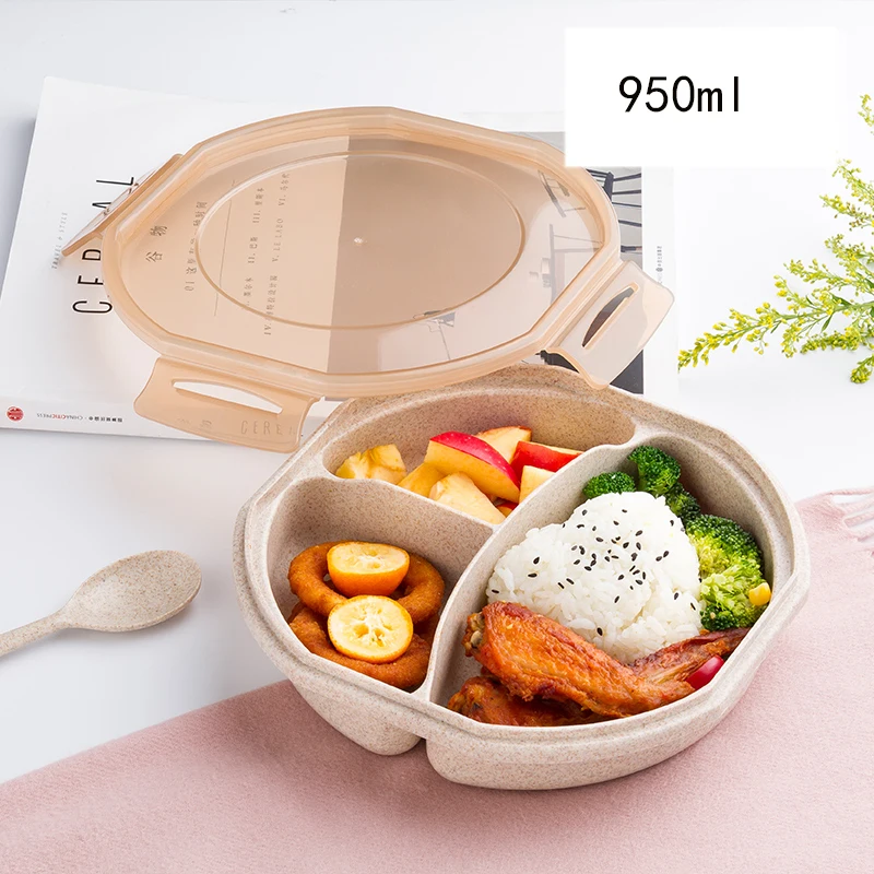 1 шт. Bento Box для детей герметичный школьный Ланч-бокс Microwavable с 3 отделениями контейнер для еды для детей - Цвет: orange 950ML