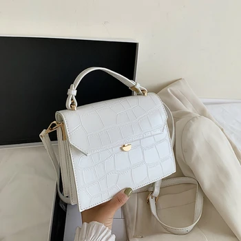 

Stone Patent White Crossbody Bags Shoulder Bag For Women 2020 Small Handbag PU Leather Hand Bag Ladies Designer Evening Bags