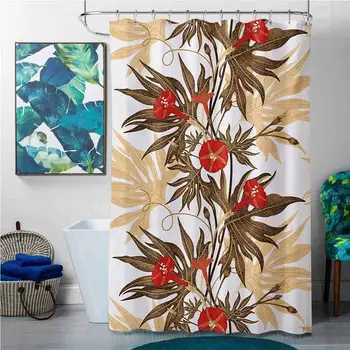 

Shower Curtains Set Vintage Floral,Exotic Climbing Plant Ivy Flowers Leaves Vintage Blooms Botanical Artwork,Brown Sand Brown