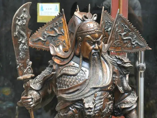 3" Китайский, буддистский, бронзовый медный статуя генерала солдата Будды гуанью