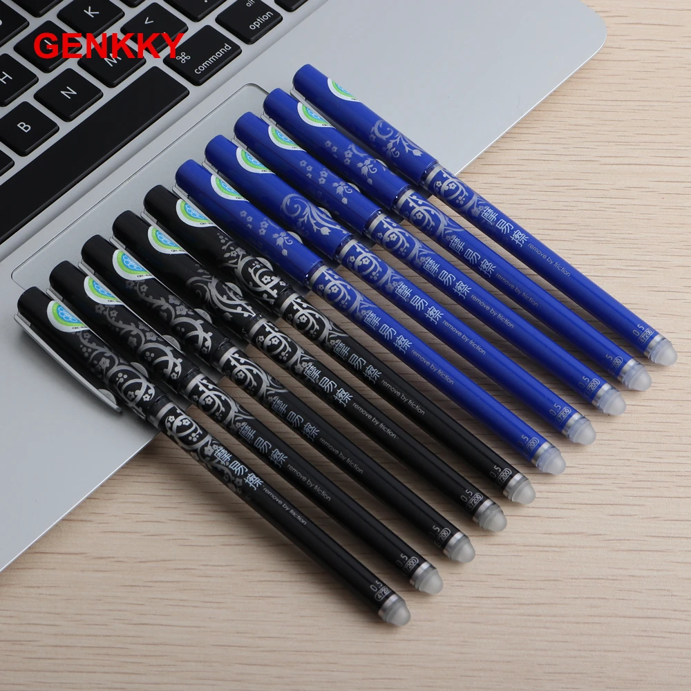 

GENKKY Office Gel Pen Erasable Refill Rod Erasable Pen Washable Handle 0.5mm Blue Black Green Ink School Writing Stationery