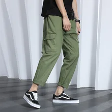 Мужские черные штаны для бега, Летние красивые мужские штаны с большими карманами, мужские весенние уличные комбинезоны, спортивные штаны