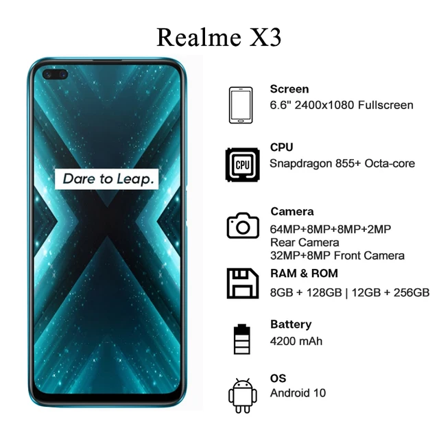 Realme X3 Smartphone 6.6 '' Snapdragon 855+ Octa-core 64MP Rear Camera 60X Super Zoom 4200mAh Battery Cellphone 2