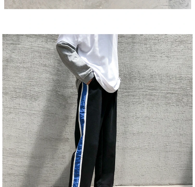 Autumn New Sports Pants Men Fashion Contrast Color Casual Drawstring Straight Pants Man Streetwear Loose Joggers Track Pants