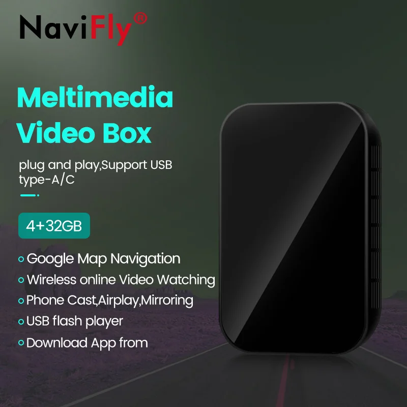 NaviFly For Apple CarPlay Box 4GB+32GB Universal Car Android Multimedia Box Wireless Mirror Link Plug and Play Auto TV Box