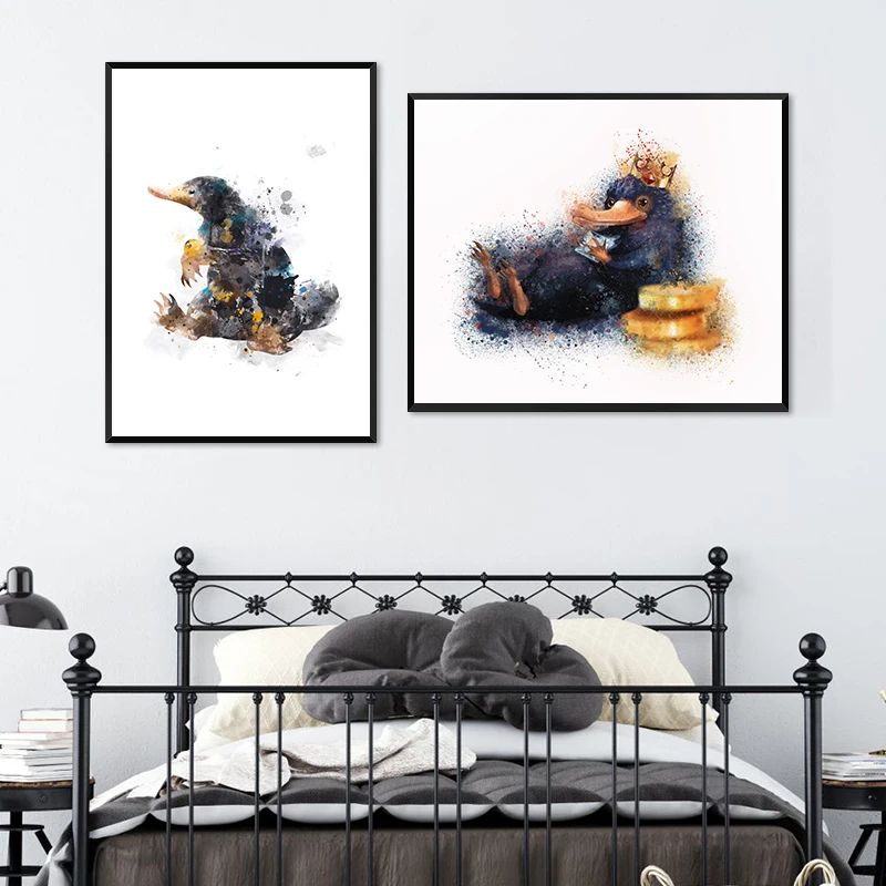 Художественный постер Niffler с акварелью распечатанным на холсте Фантастические