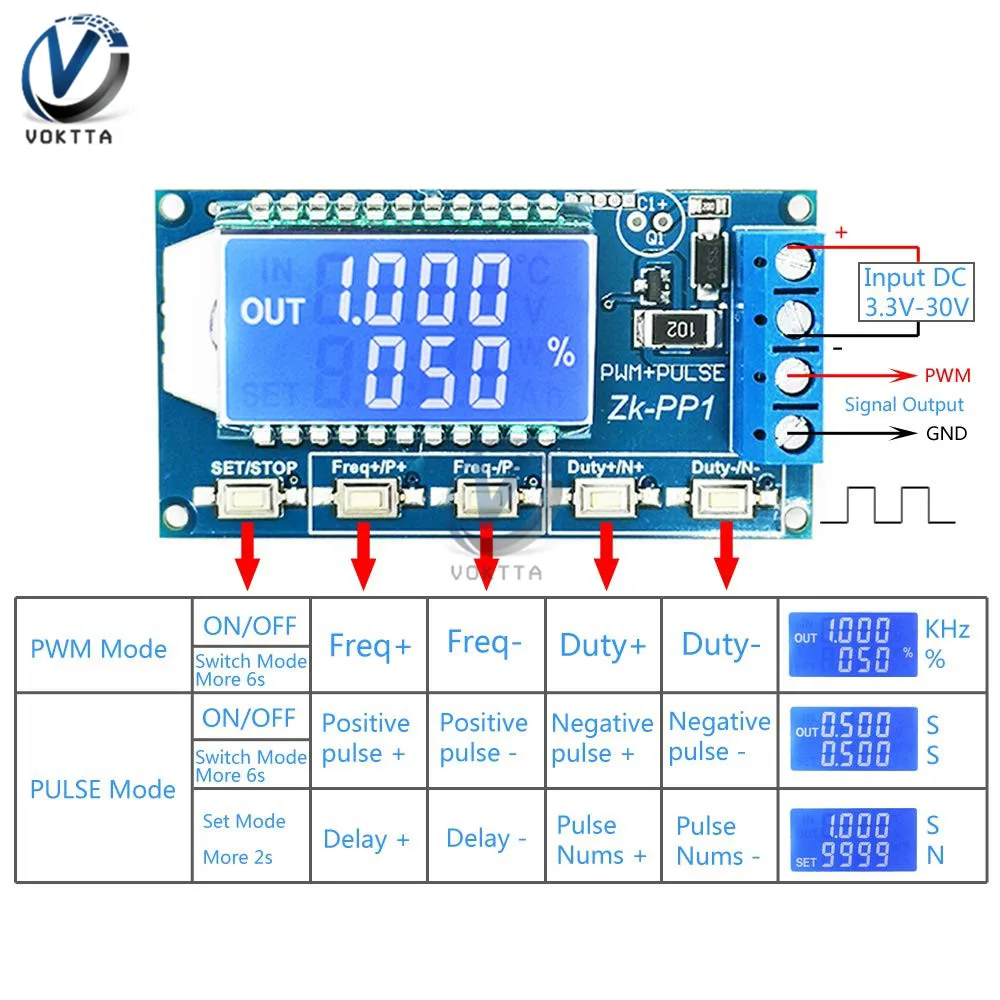 3.3 -30V PWM Pulse Number Frequency Duty Cycle Adjustable Signal Generator Module LCD Display Square Wave Rectangular Wave 3