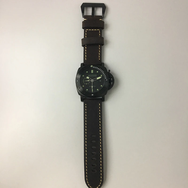 Parnis 47 мм автоматические механические часы для мужчин GMT часы Роскошные водонепроницаемые светящиеся часы с календарем военные мужские часы кожаный ремешок CM104