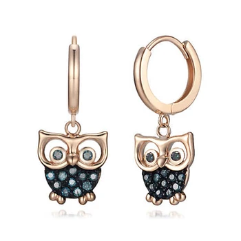 

EDI Cute Animal Owl Design Earrings Real 585 14k Rose Gold Natural Blue Sapphire Earrings Gemstone Drop Earrings For Women