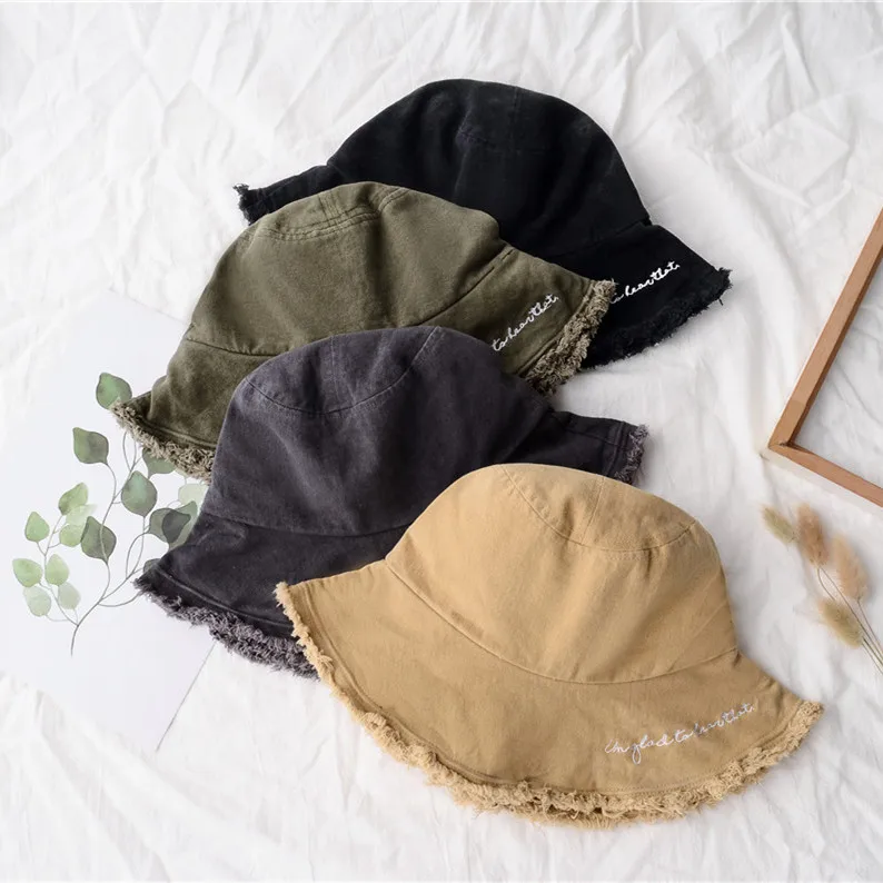 

Korean-style Burrs College Style Fisherman Hat Men And Women Spring And Summer Light of Day of Washing Bucket Hat Vintage Versat
