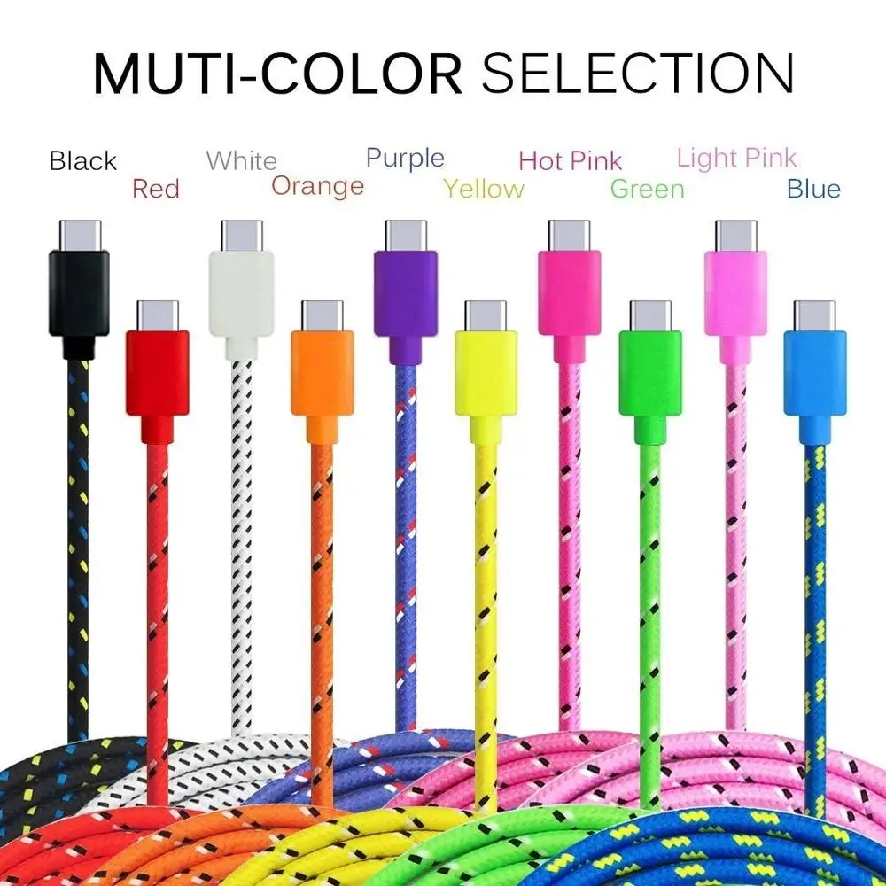 USB Type C Cable Nylon Fast Charging Data Cable for Samsung S10 S9 Note 9 Oneplus xiaomi Huawei Mobile Phone Type-c USB-C Cables 6