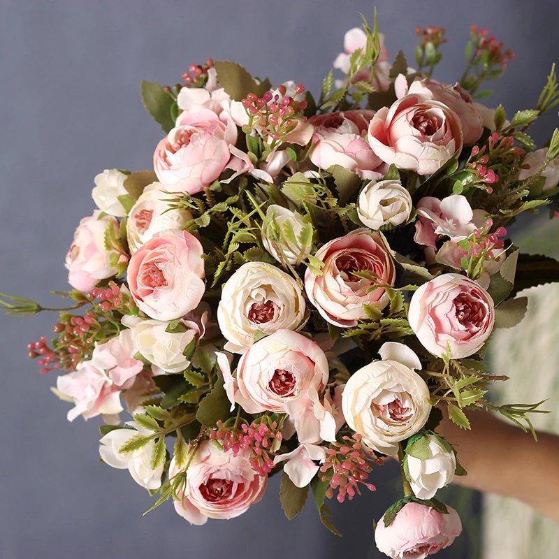 Белые шелковые Чайные розы, искусственные цветы, маленький букет невесты для свадьбы, украшение дома, высокое качество, искусственные цветы, букет роз