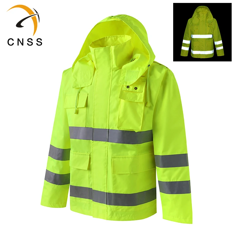 

HI VIS Reflective Raincoat Traffic Construction Environmental Uniform Raincoat Waterproof Outdoor Coat Jacket LOGO PRINTING
