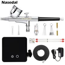 Nasedal Auto Stop Function Dual-Action Airbrush Compressor 0.2mm/0.3mm/0.5mm  Set Spray Gun Adjustable Power Touch Switch