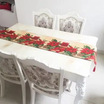 

Christmas Poinsettia Red Flower Table Flag Table Runner Tassel Tablecloth Placemat Hotel Home Festival Decoration