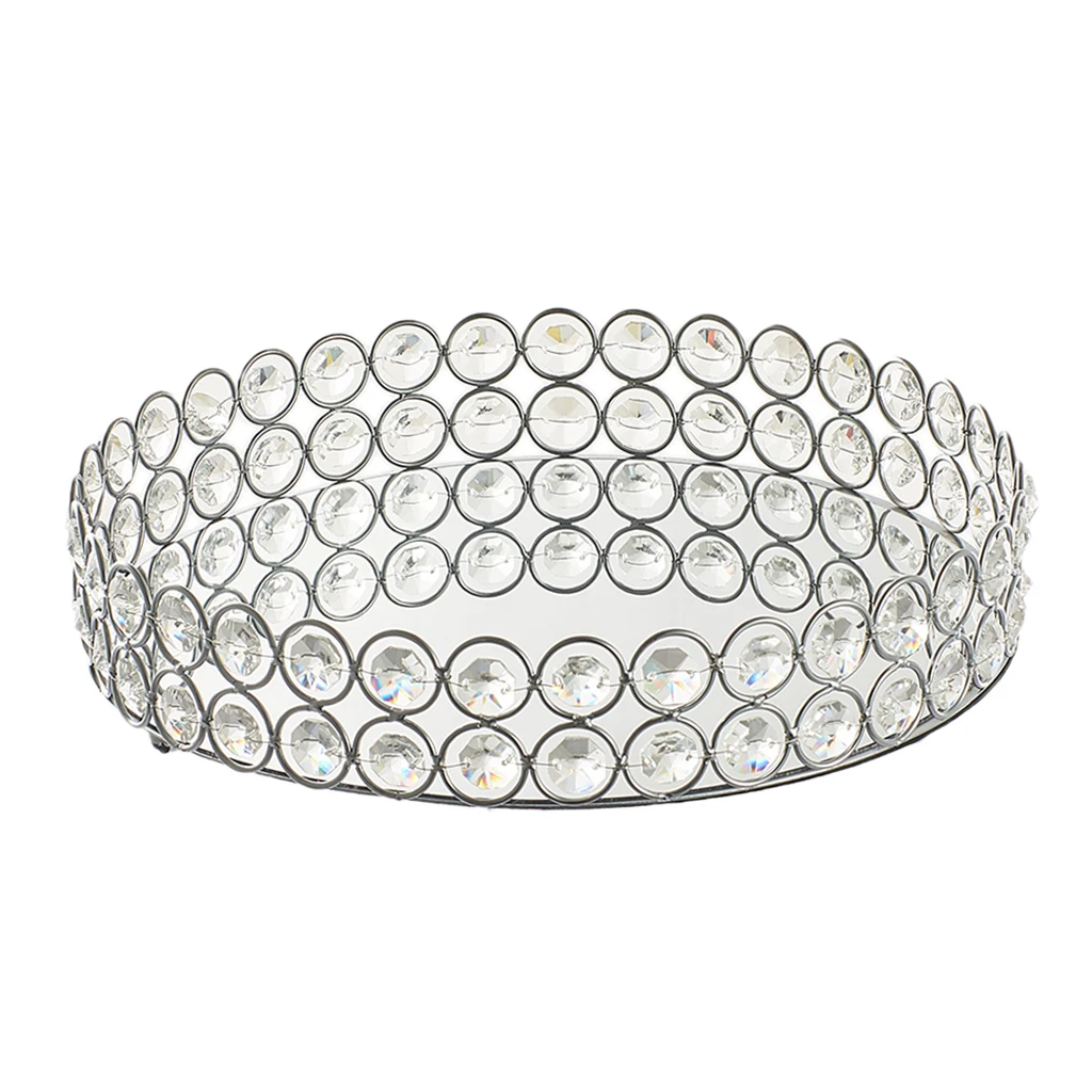Crystal Tray Cosmetic Makeup Jewelry Trinket Organizer Bedroom Bathroom Silver