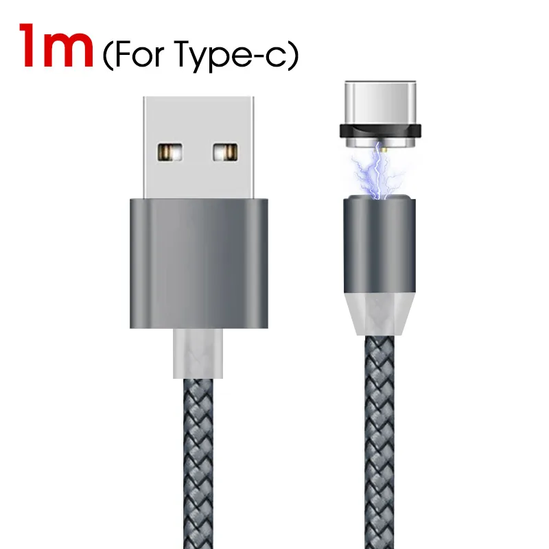 Магнитный кабель Micro type-C для быстрой зарядки iPhone, 1 м, 2 м, магнитный кабель usb type-C для мобильного телефона huawei, Xiaomi - Цвет: Gray