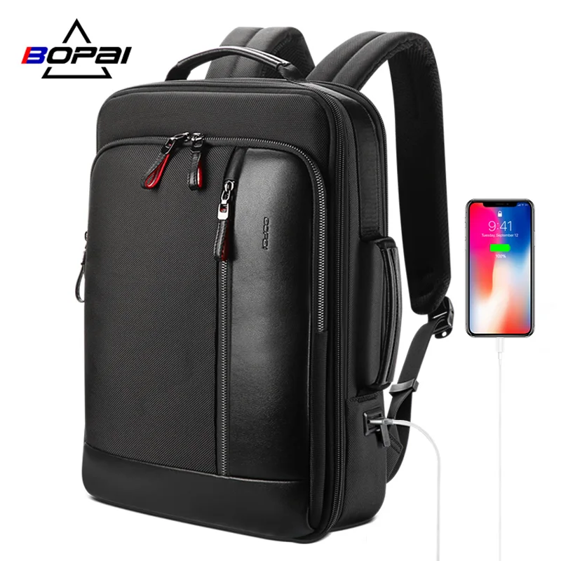 BOPAI Multifunction Enlarge Laptop Backpacks USB Charging 15.6 Inch Men's Backpack Anti theft Large Capacity Male Travel Bag