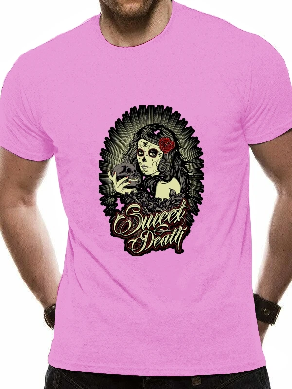 SWEET DEATH CATRINA SUGAR SKULL ROSES TATTOO взрослая футболка | Мужская одежда