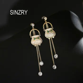 

SINZRY personality elegant cubic zircon sweety bag design tassel drop earrings lady creative dangle earring for women