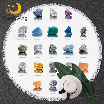 

BlessLiving Crystal Microfiber Towel 3D Colorful Bath Towel Gemstone Mineral Collection Beach Towel With Drawstring Backpack Bag