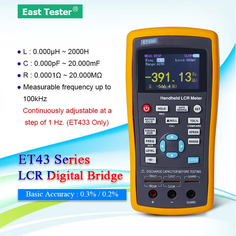 US $127.99 ET430 ET431 ET432 ET433 handheld Capacitance meter LCR Meter DCR mode insolution resistance meter with 28TFT LCD screen