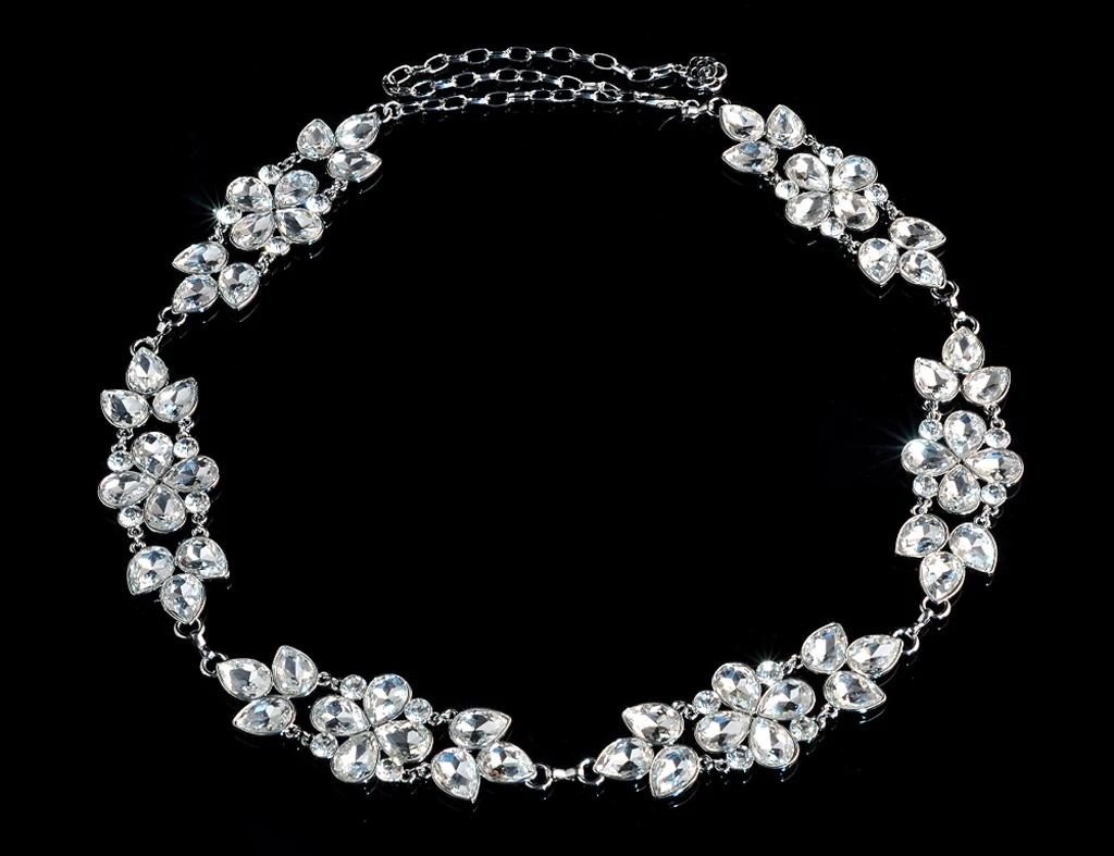 Fashion Luxury Womens Flower Rhinestone Bead Waist Chain Belt Jewelry For Party Women Waistband Strap Dress Accessories 