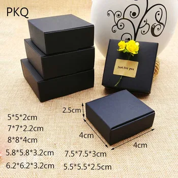 

50pcs/lot 20 Sizes Black Kraft Paper Box Small Gifts Packaging Box Jewelry Handmade Soap Box DIY Blank Folding Paper Boxes