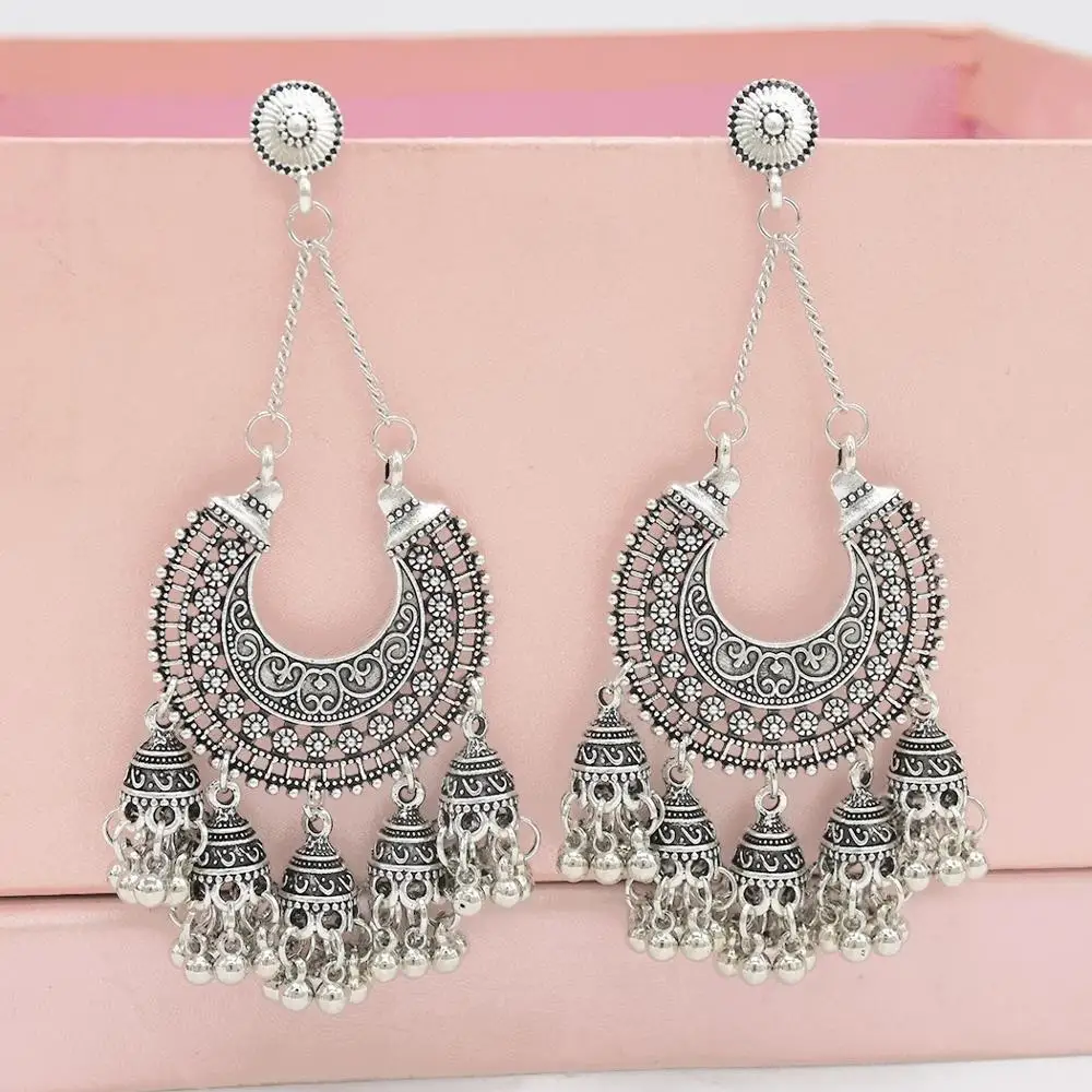 Свисающие индийские серьги Piuma ювелирные изделия Jhumka Племенной кисточка