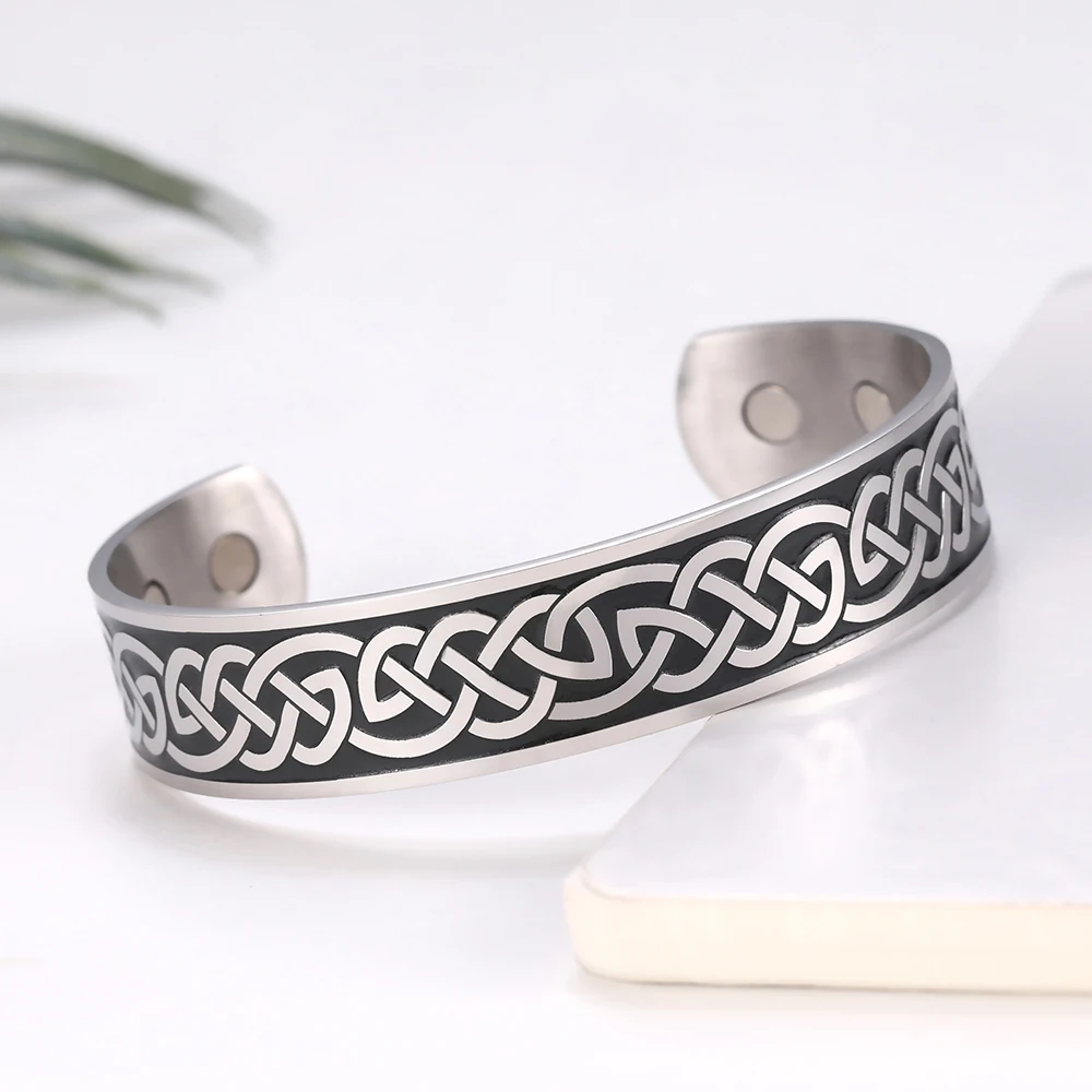 knot bangle 4 Myshape, магнитный, мощный, голограмма, браслеты, манжета, браслет, ювелирное изделие, выгравировано, удача, узел, Викинг, нержавеющая сталь, для женщин, мужчин, браслет, ювелирное изделие - Окраска металла: knot bangle 4