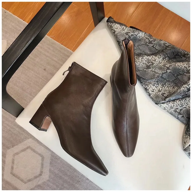 coffee SUOJIALUN Winter Women Ankle Boots Inner Warm Plush Short Boot High Square Heel Zip Ladies Shoes Boots Bota Feminina - Цвет: coffee