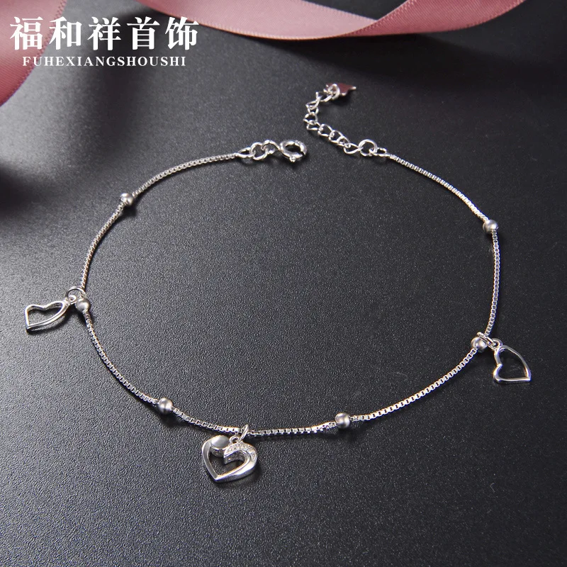 

Simple Korean-style Accessories 925 Sterling Retro Anklet Student Heart Foot Chain Jewelry