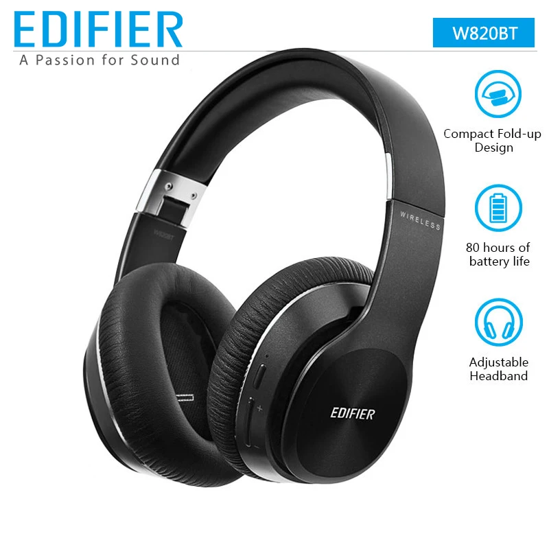 EDIFIER W820BT Bluetooth Headphone Wireless Over-Ear Noise Isolation CSR Technology Up to 80 Hours Playback time Fold Easily