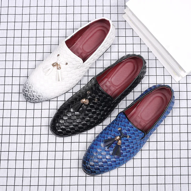 

Big Size 37-48 New Fashion Formal Men Shoes Casual Leather Shoes Man Personality Male Weave Breathable Designer Loafers 2019