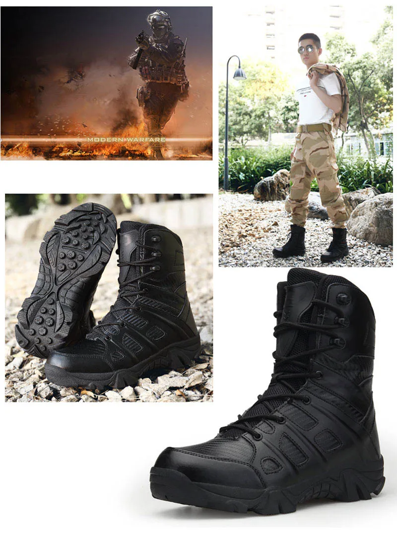 Для мужчин высокое качество кожаные ботинки в Военном Стиле спецназа Тактические Боевые Сапоги для пустыни мужская непромокаемая обувь для улицы Ботильоны botas