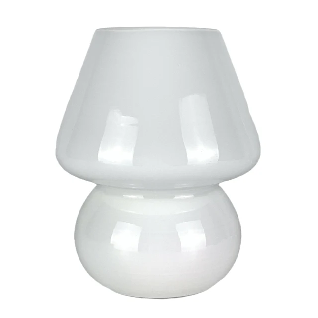 Glass LED Desk Lamp For Bedroom Bedside Korean Modern ​Striped Mushroom Table Lamp Decor Cute Glass Translucent Bedside Lamp White Smooth