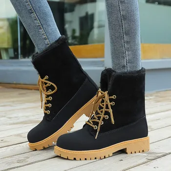 

Wholesale fashion Platform Winter Ankle Fur Snow Boots Women 2020 Outdoor Warm Plush Low Heel solid Shoes Woman
