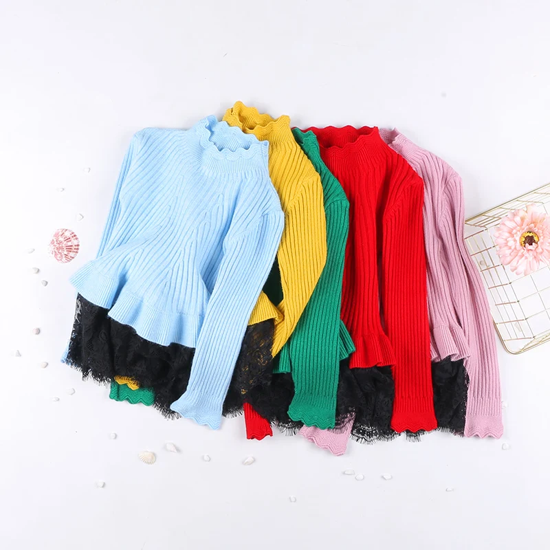 

High Quality Girls Baby Autumn And Winter Knit Long-sleeved Fake Two-piece Sweater. Children Tops Kids Clothes