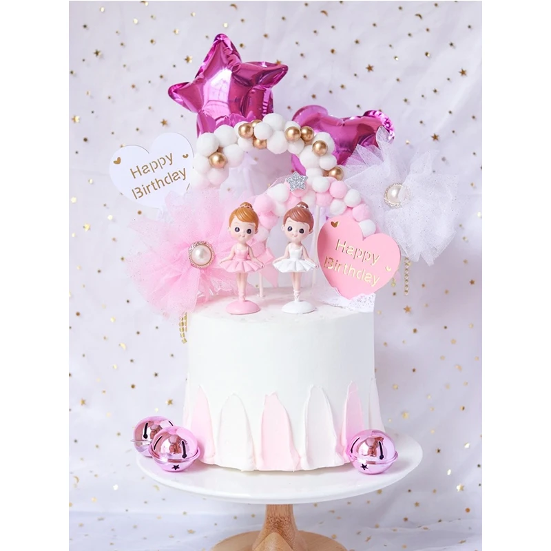 Ballerina Girl Cake Decoration Pink White Hairball Arch Balloon Cake Toppers Wedding Birthday Party Decor Kids favor Baking cake topper,cake decorations,cake toppers,cake baking tools