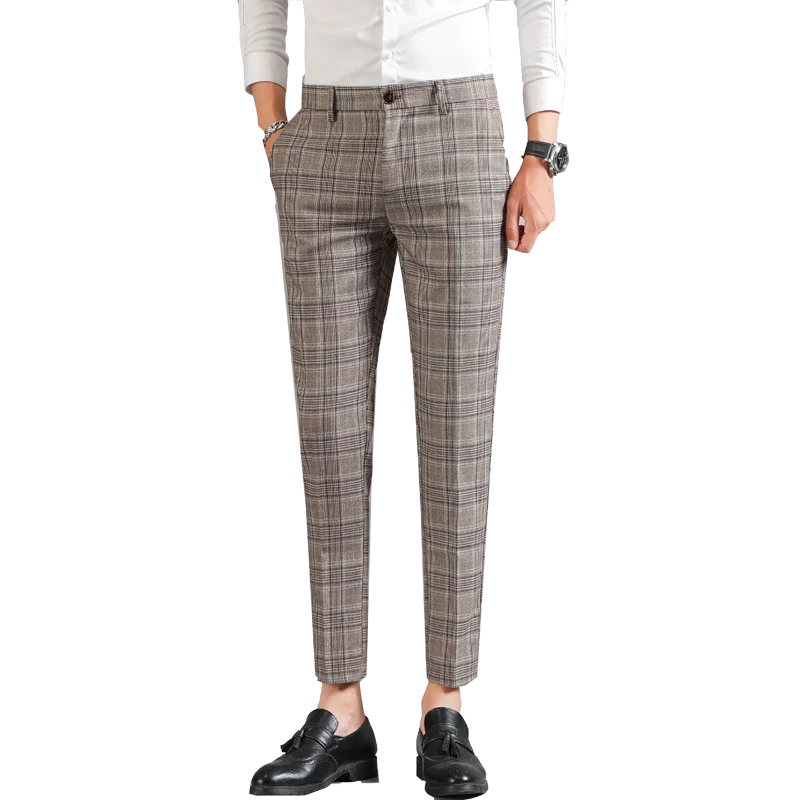 Мужские зимние клетчатые брюки деловые повседневные облегающие мужские