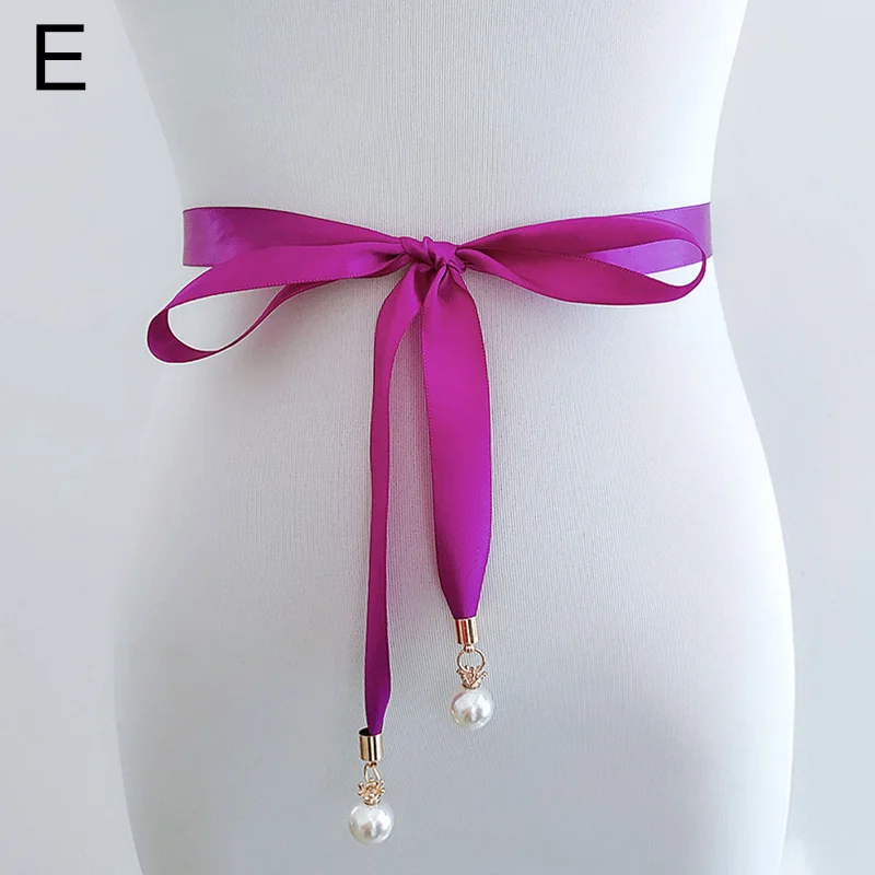 Pearl Pendant Prom Dress Belt High Quality Double Sided Satin Sash Pearl Sash Thin Bridal Gown Wedding Belt for Woman Waist black corset belt Belts