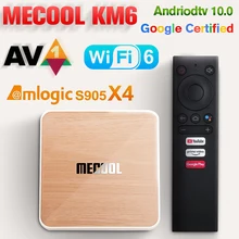 Mecool km6 smart tv box android 10.0 amlogic s905x4 wifi 6 av1 hd tvbox google certificado 1000m hdr 4k tv conjuntos caixa 4g 64ggb