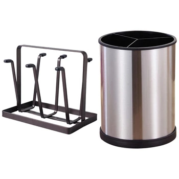 

Metal Mug Holder Drinkware Drying Rack with 6 Hook & Stainless Steel Spoon Tool Chopstick Holder