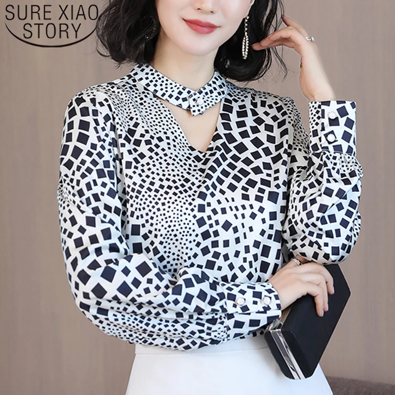 

Korean Leopard V-Neck Office Long Sleeve Top Womens Tops and Blouses 2019 Chiffon Blouse Women Shirts Plus Size Tops 4XL 7182 50