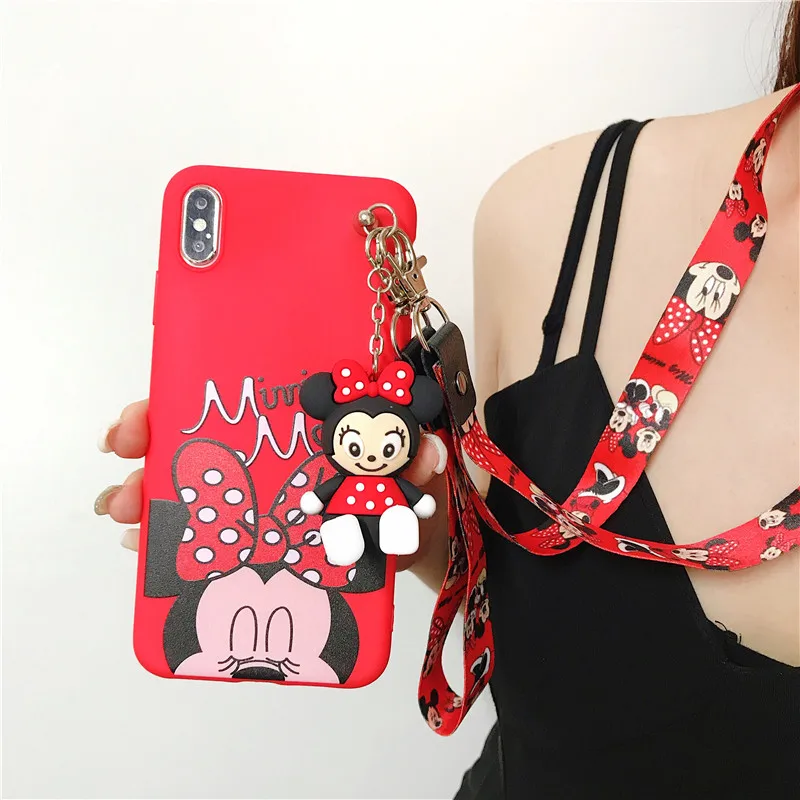 

Wrist Strap Minnie Mouse Phone Case For Samsung Galaxy A3 A5 A6 A7 A8 Plus A9 star 2018 2017 Lanyard Holder Stand Silicon Cover