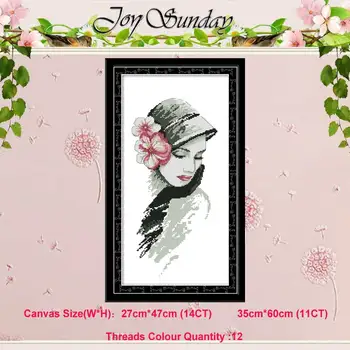

Pretty girl with flowers counted 11CT 14CT Cross Stitch Sets DIY Chinese Cross-stitch Kits Embroidery Needlework Home Decor
