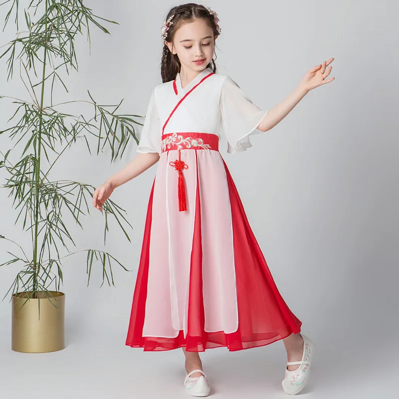 Китайский костюм для народных танцев для женщин и девочек Hanfu новое летнее платье элегантное платье принцессы в китайском стиле ретро