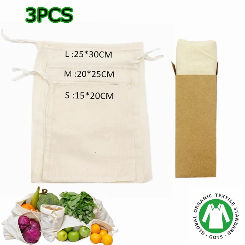 Storage-Bag Reusable Cotton Produce Bag Vegetable-Organizer Fruits Grocery Kitchen Storage Drawstring Lightweight Muslin Bags