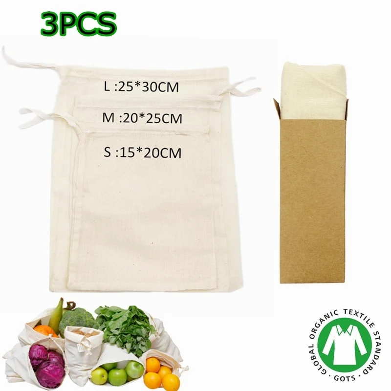 

Storage-Bag Reusable Cotton Produce Bag Vegetable-Organizer Fruits Grocery Kitchen Storage Drawstring Lightweight Muslin Bags